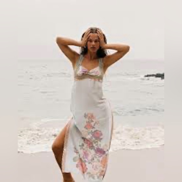 Sky Combo Airbrush  elegant Flora  slip Dress by Free People. NWT. Retails $128 - Picture 3 of 7
